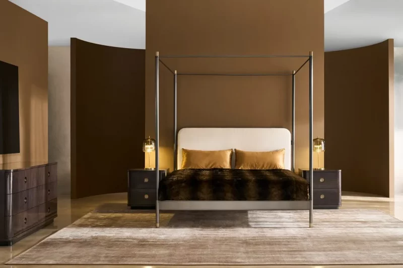 Campaign king bed with canopy